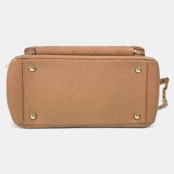 Pre Owned Chanel Cc Coco Mark Matelasse Affinity Small Bag Tote Chain Caviar Skin Beige