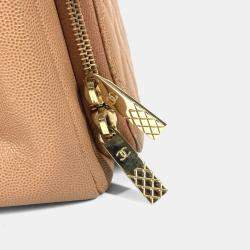 Pre Owned Chanel Cc Coco Mark Matelasse Affinity Small Bag Tote Chain Caviar Skin Beige