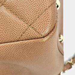 Pre Owned Chanel Cc Coco Mark Matelasse Affinity Small Bag Tote Chain Caviar Skin Beige