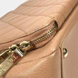 Pre Owned Chanel Cc Coco Mark Matelasse Affinity Small Bag Tote Chain Caviar Skin Beige