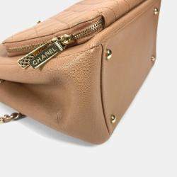 Pre Owned Chanel Cc Coco Mark Matelasse Affinity Small Bag Tote Chain Caviar Skin Beige