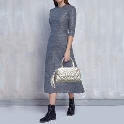 Pre Owned Chanel Metallic Quilted Caviar Leather Small Tassel Bowler Bag