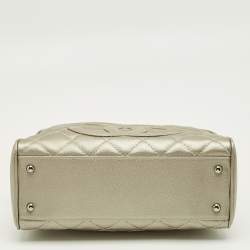 Pre Owned Chanel Metallic Quilted Caviar Leather Small Tassel Bowler Bag