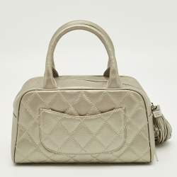 Pre Owned Chanel Metallic Quilted Caviar Leather Small Tassel Bowler Bag