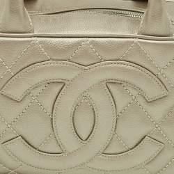 Pre Owned Chanel Metallic Quilted Caviar Leather Small Tassel Bowler Bag