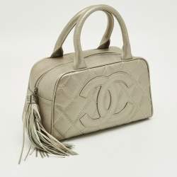 Pre Owned Chanel Metallic Quilted Caviar Leather Small Tassel Bowler Bag