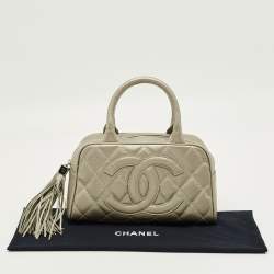 Pre Owned Chanel Metallic Quilted Caviar Leather Small Tassel Bowler Bag