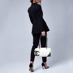 Pre Owned Chanel White/Black Quilted Leather Cambon Ligne Bowler Bag