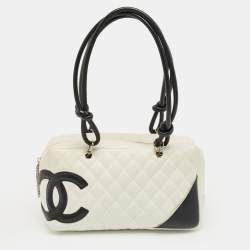 Pre Owned Chanel White/Black Quilted Leather Cambon Ligne Bowler Bag