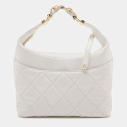 Pre Owned Chanel White Quilted Calfskin Close To Me Hobo