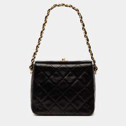 Pre Owned Chanel Black CC Quilted Lambskin Turnlock Handbag