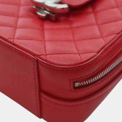 Pre Owned Chanel Red Mini Quilted Caviar CC Box Camera Bag