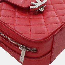 Pre Owned Chanel Red Mini Quilted Caviar CC Box Camera Bag