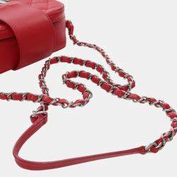 Pre Owned Chanel Red Mini Quilted Caviar CC Box Camera Bag