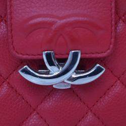 Pre Owned Chanel Red Mini Quilted Caviar CC Box Camera Bag