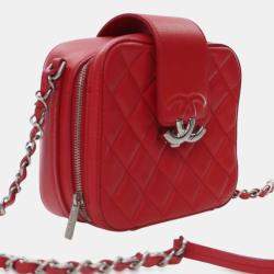 Pre Owned Chanel Red Mini Quilted Caviar CC Box Camera Bag
