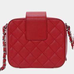 Pre Owned Chanel Red Mini Quilted Caviar CC Box Camera Bag
