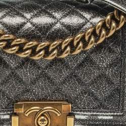 Pre Owned Chanel Metallic Quilted Leather Small Boy Flap Bag
