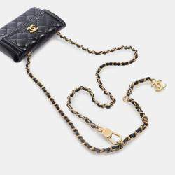 Pre Owned Chanel Black Quilted Shiny Aged Calfskin Waist Belt Bag