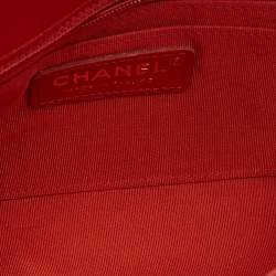 Pre Owned Chanel Red Chevron Leather Small Daily Flap Bag