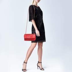 Pre Owned Chanel Red Chevron Leather Small Daily Flap Bag