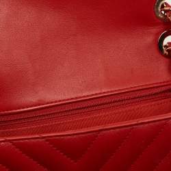 Pre Owned Chanel Red Chevron Leather Small Daily Flap Bag
