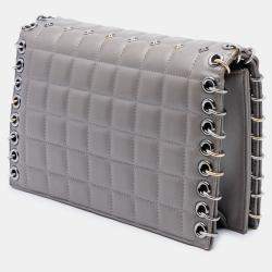 Pre Owned Chanel Grey Small Lambskin Chocolate Bar CC Piercing Studded Chain Flap