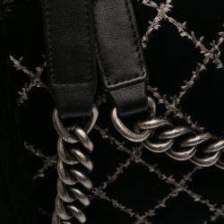 Pre Owned Chanel Black Medium Quilted Velvet Wild Stitch Boy Flap
