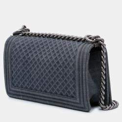 Pre Owned Chanel Blue Medium Embossed Denim Boy Flap