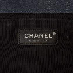Pre Owned Chanel Blue Medium Embossed Denim Boy Flap