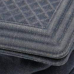 Pre Owned Chanel Blue Medium Embossed Denim Boy Flap