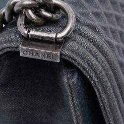 Pre Owned Chanel Blue Medium Embossed Denim Boy Flap