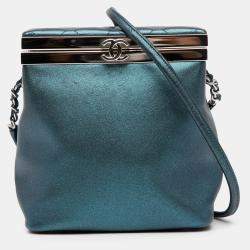 Pre Owned Chanel Blue CC Metallic Calfskin Vanity Bag
