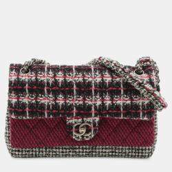 Pre Owned Chanel Red Medium Classic Tweed Double Flap