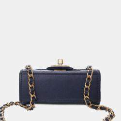Pre Owned Chanel Navy Blue Mini Goatskin Chic Pearls Clutch On Chain