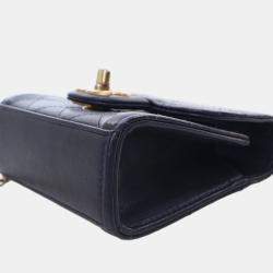 Pre Owned Chanel Navy Blue Mini Goatskin Chic Pearls Clutch On Chain