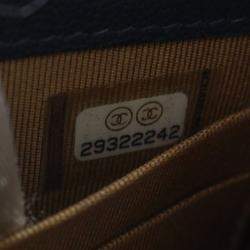 Pre Owned Chanel Navy Blue Mini Goatskin Chic Pearls Clutch On Chain