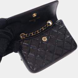 Pre Owned Chanel Black Quilted Shiny Aged Calfskin Waist Belt Bag
