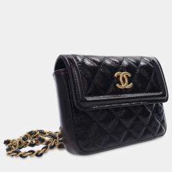 Pre Owned Chanel Black Quilted Shiny Aged Calfskin Waist Belt Bag