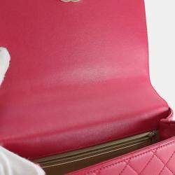 Pre Owned Chanel Pink Medium Quilted Lambskin La Parisienne Flap