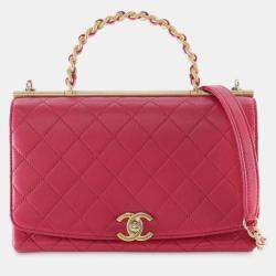 Pre Owned Chanel Pink Medium Quilted Lambskin La Parisienne Flap
