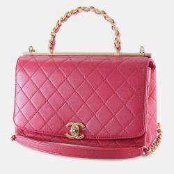Pre Owned Chanel Pink Medium Quilted Lambskin La Parisienne Flap