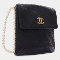Pre Owned Chanel Black Small Quilted Calfskin About Pearls Hobo