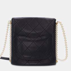Pre Owned Chanel Black Small Quilted Calfskin About Pearls Hobo