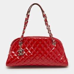 Pre Owned Chanel Red Quilted Patent Leather Medium Just Mademoiselle Bag