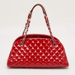 Pre Owned Chanel Red Quilted Patent Leather Medium Just Mademoiselle Bag