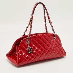 Pre Owned Chanel Red Quilted Patent Leather Medium Just Mademoiselle Bag