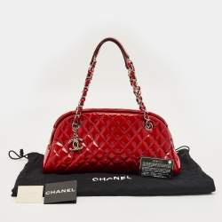 Pre Owned Chanel Red Quilted Patent Leather Medium Just Mademoiselle Bag