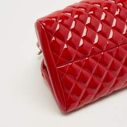 Pre Owned Chanel Red Quilted Patent Leather Medium Just Mademoiselle Bag