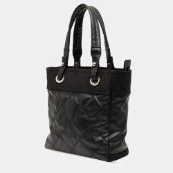 Pre Owned Chanel Black Small Quilted Coated Canvas Paris Biarritz Tote